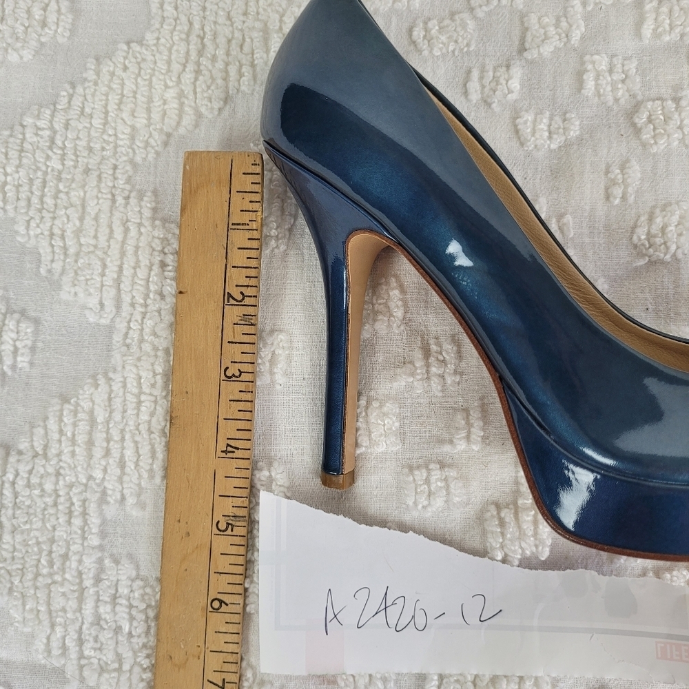 Joan & David teal blue patent leather platform pinup stiletto pumps almond toe 6 - Picture 12 of 12